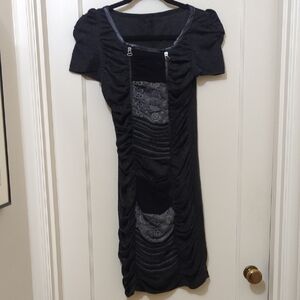 Custo Barcelona Elegant Black and Gray Ruched Mini Dress